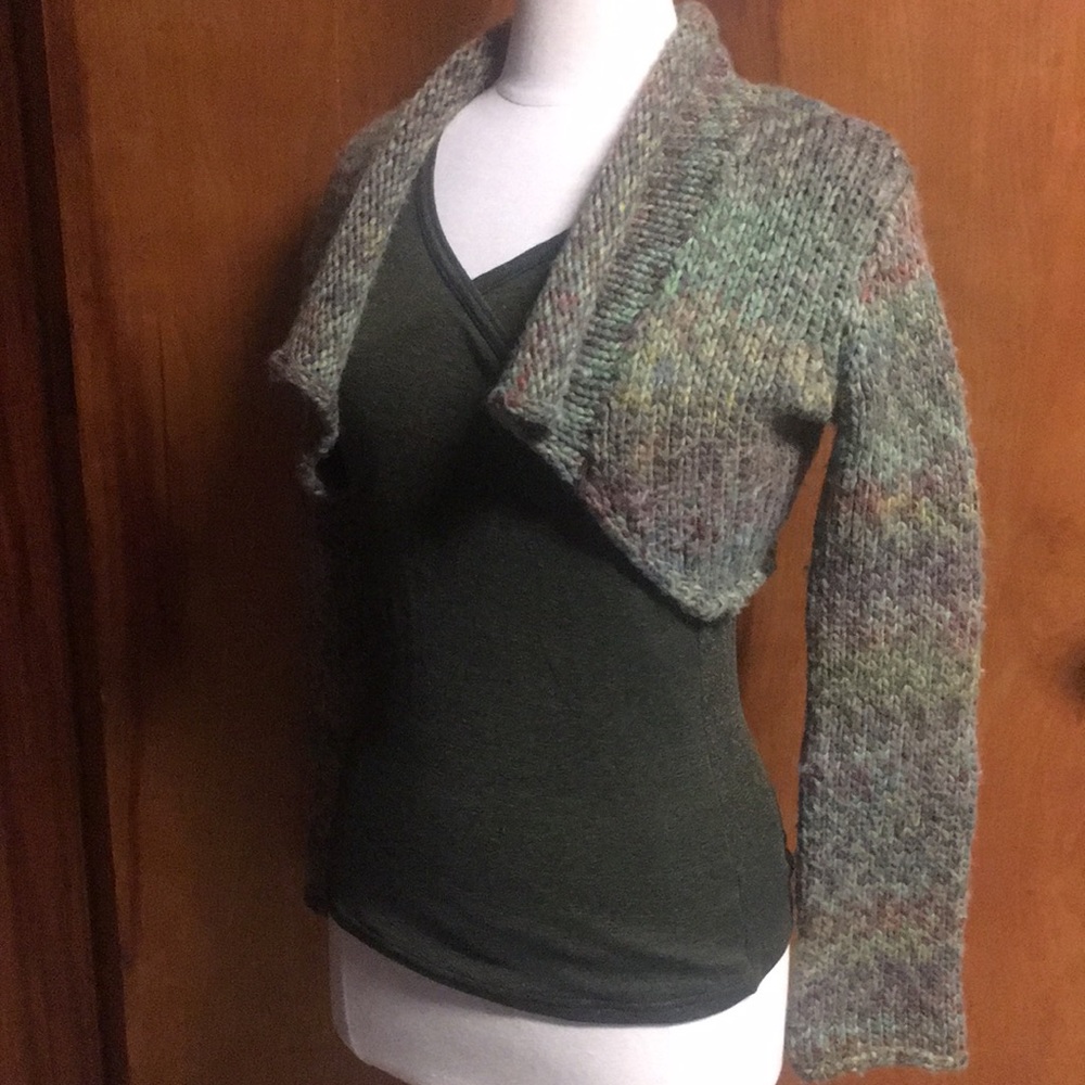 Kenzie Natural Green Brown Knit Sweater Shrug S